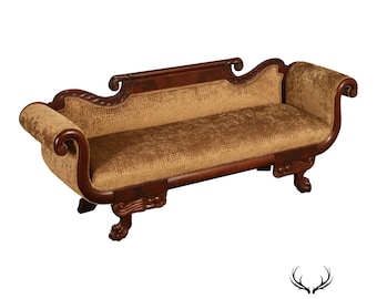 Antique American Classical Empire Style Mahogany Upholstered Sofa