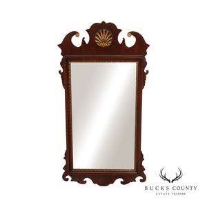 Chippendale Style Vintage Mahogany Gilt Shell Carved Wall Mirror