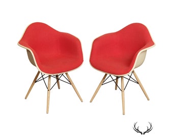 Eames Pair Upholstered Molded Fiberglass Armchairs