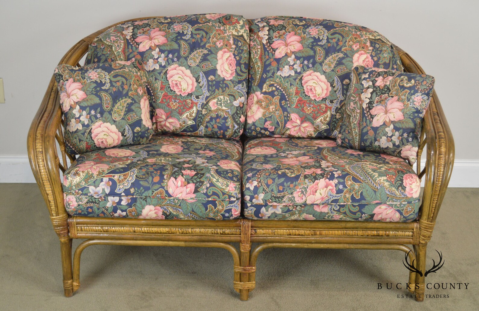 Quality Rattan Pair Curved Back Loveseats with Custom Floral Etsy