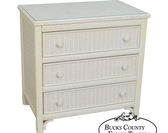Henry Link White Wicker Vintage 3 Drawer Chest Single Dresser