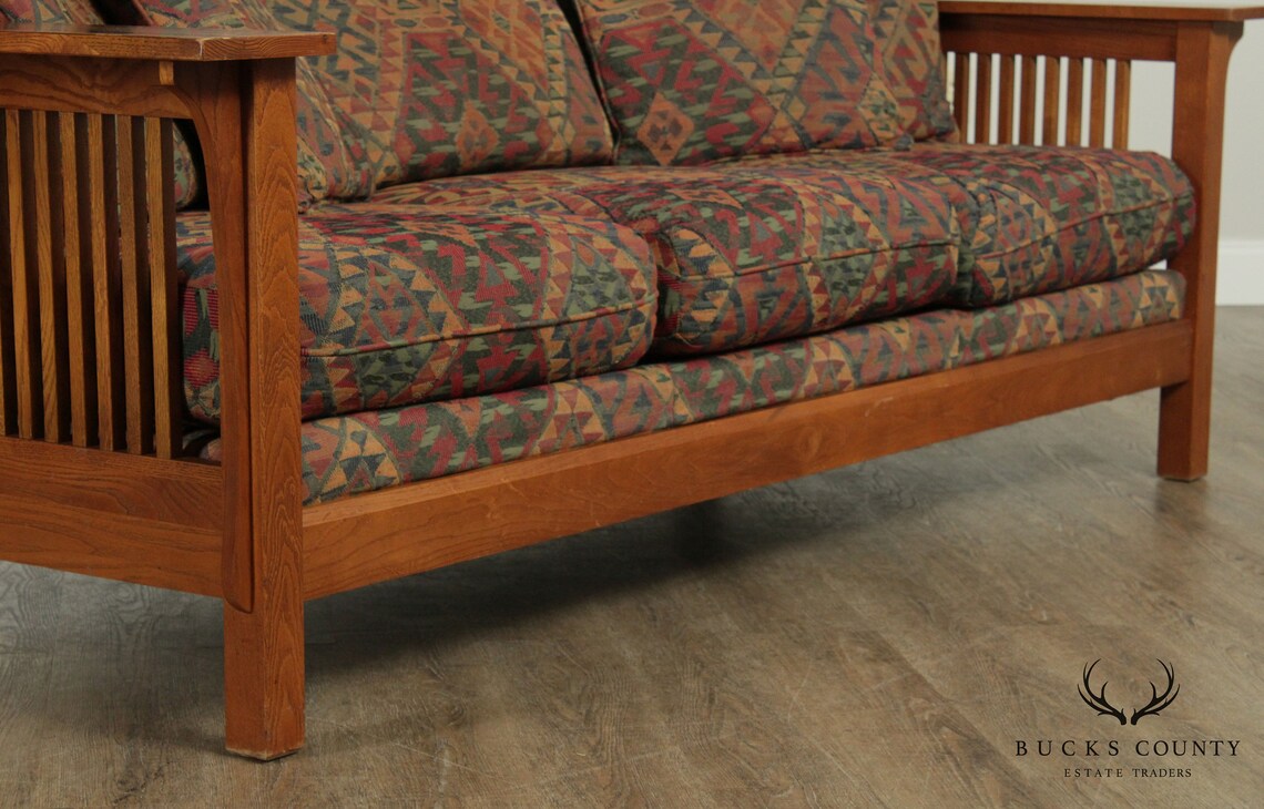 Bassett Mission Style Oak Spindle Sofa | Etsy