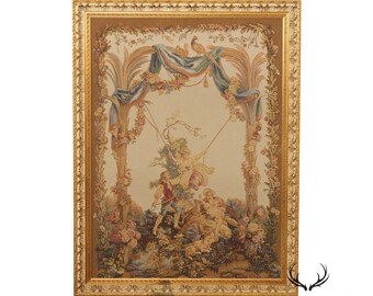 French Rococo Style Large Tapestry, Custom Framed