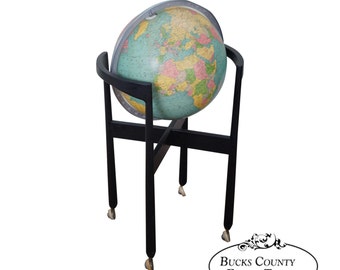 Jens Risom Hans Knoll Mid Century Black Wood Frame Globe on Stand