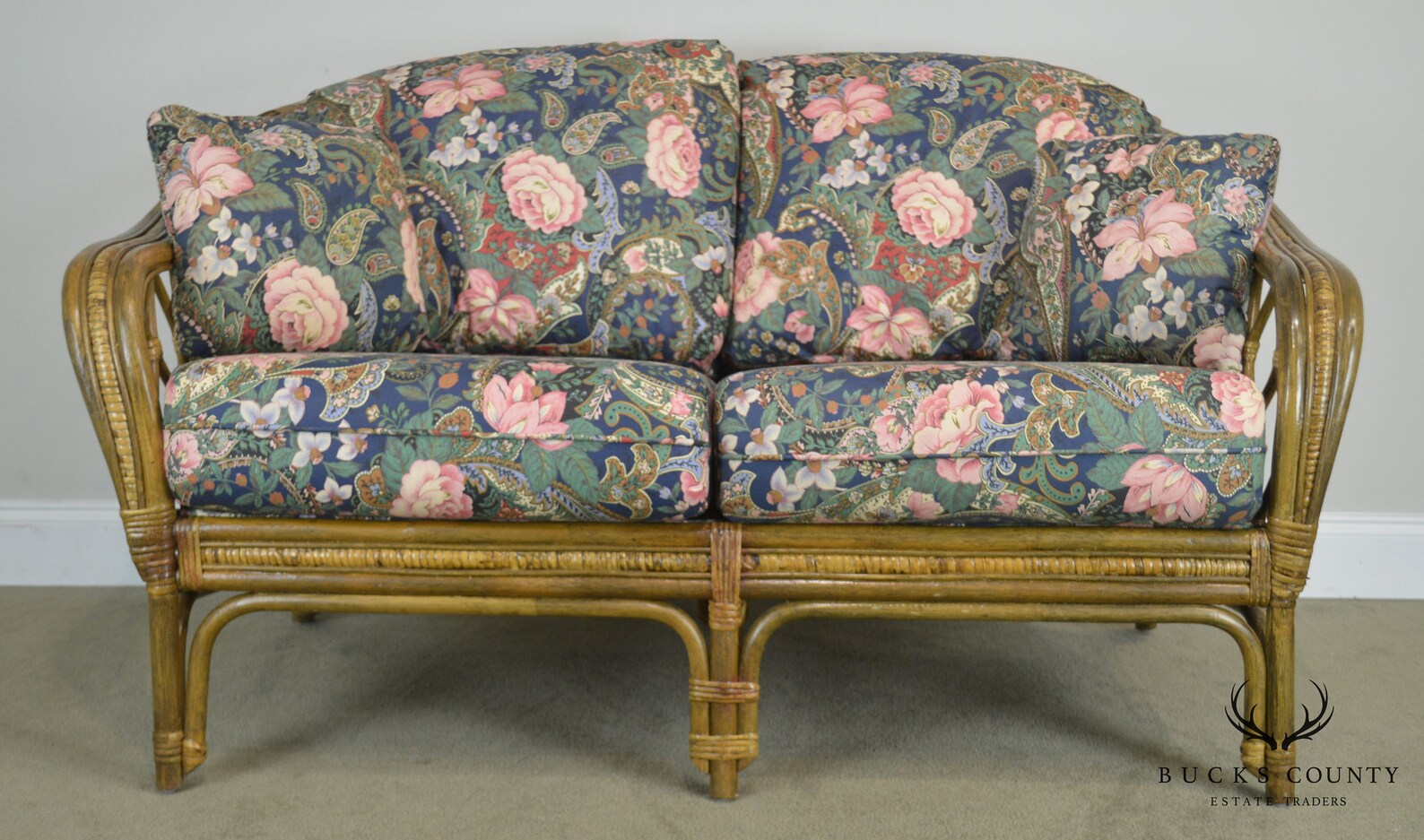 Quality Rattan Pair Curved Back Loveseats With Custom Floral Etsy