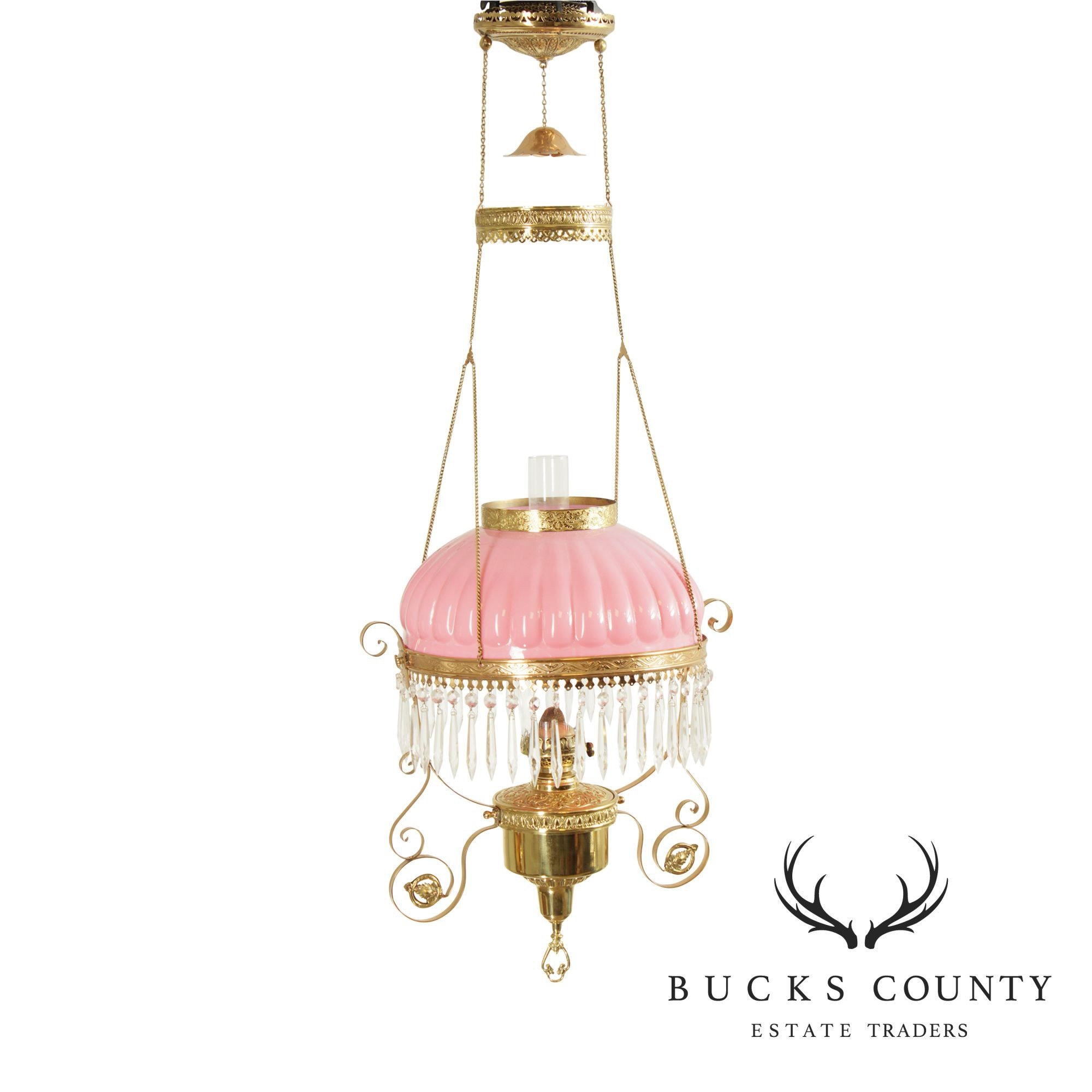 Rochester Antique Victorian Brass Hanging Oil Lamp Chandelier