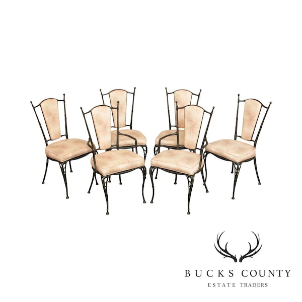 Juego de 6 sillas de comedor estilo Hollywood Regency de aluminio fundido de imitación de bambú