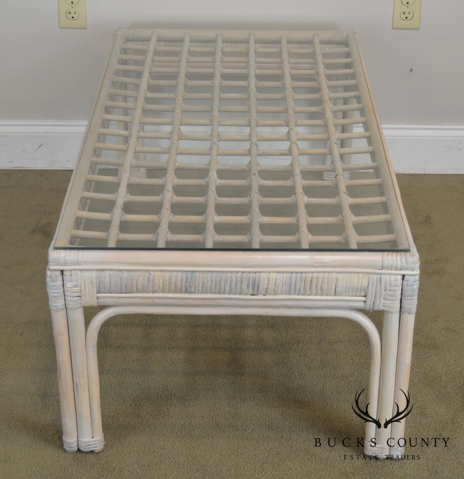 Whitewashed Rattan Table Vintage White Wash Rattan Glass Top Coffee Table - Etsy