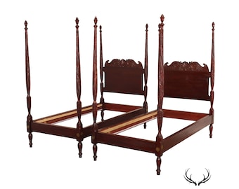 Antique American Mahogany Carved Pair Poster Beds