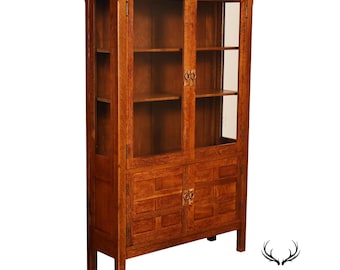 Rare Antique Gustav Stickley Oak China Cabinet Bookcase