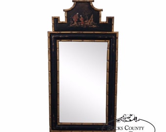 Faux Bamboo Chinoiserie Gilt Accent Hand Painted Wall Mirror