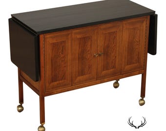 American Of Martinsville Mid Century Walnut And Rosewood Drop Leaf Bar Cart