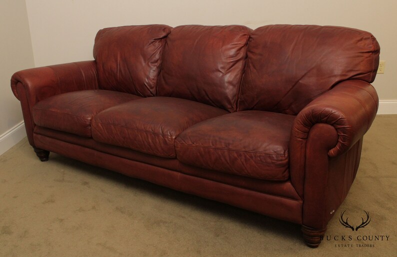 Natuzzi Italian Distressed Leather Sofa Etsy