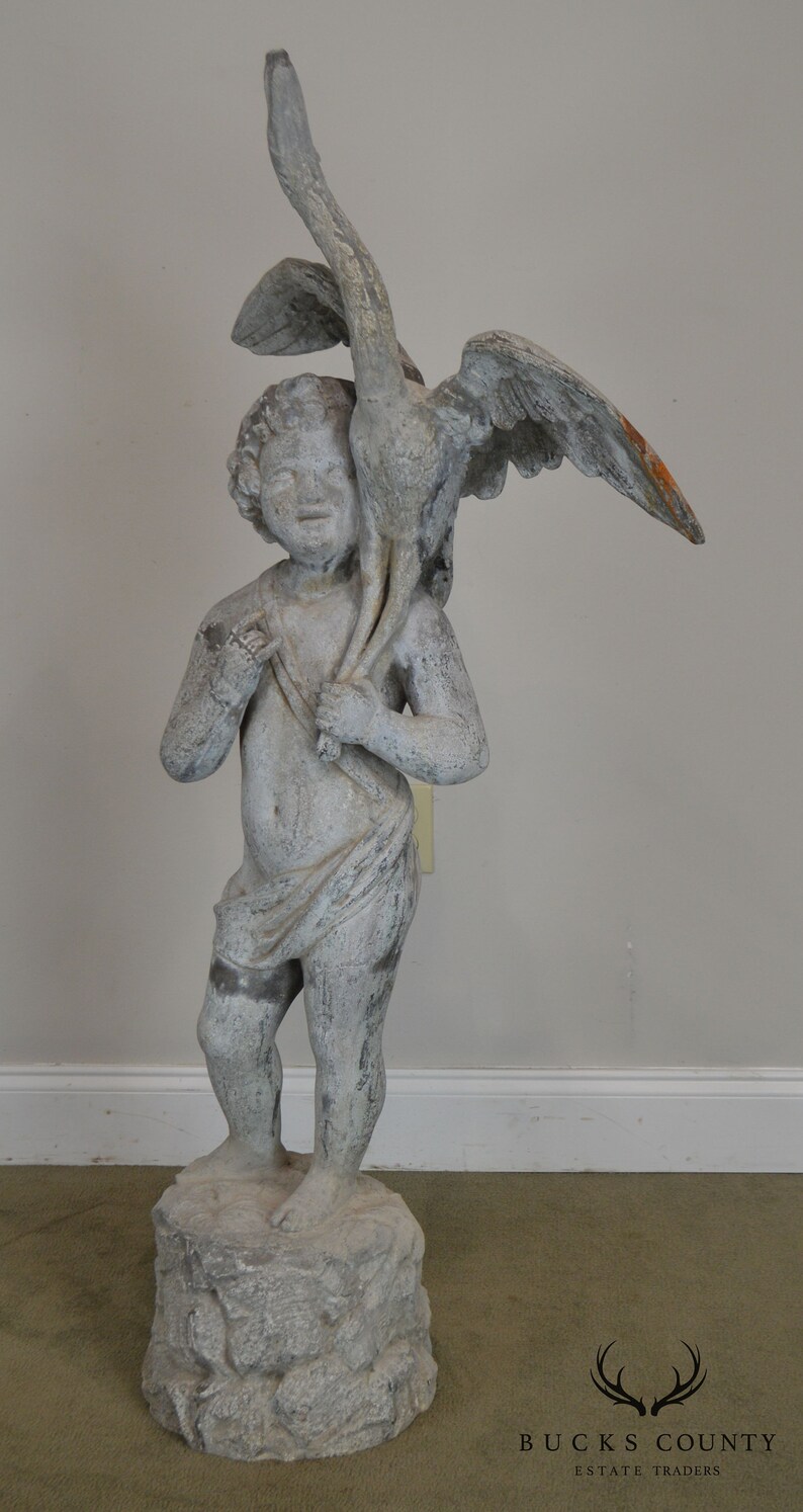 J. W. Fiske Iron Works Antique Zinc Garden Fountain of Cherub Etsy