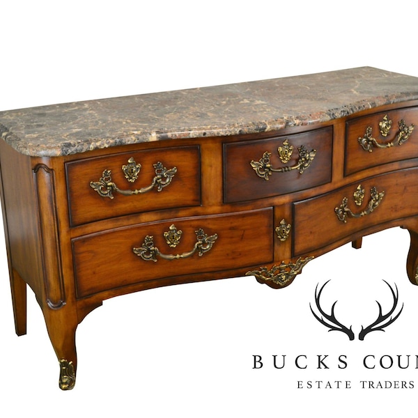 Henredon French Louis XV Style Large Marble Top Commode Chest