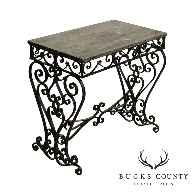 Antique Victorian Wrought Iron Marble Top Console Table Etsy