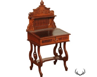 Antique Victorian Carved Walnut Secretary Desk