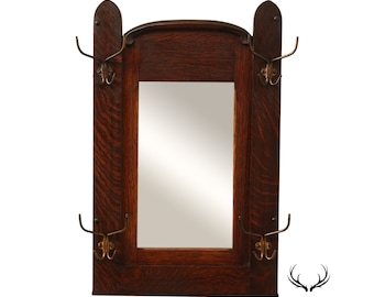 Larkin Antique Arts And Crafts Oak Hall Tree Wall Mirror