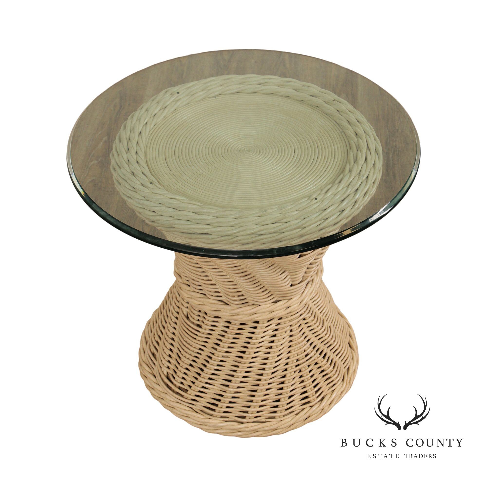 Round wicker end table with glass top discount
