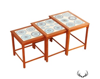 Ox Art for Trioh Danish Modern Set of Three Tile Top Teak Nesting Tables