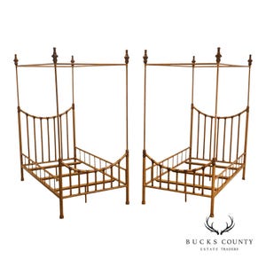 British Colonial Style Pair of Canopy Twin Beds