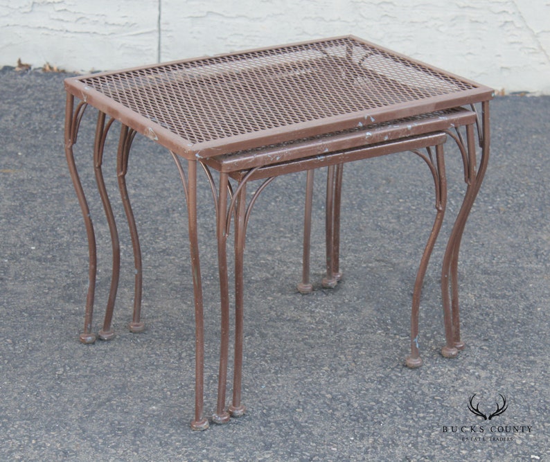 Vintage Mid Century Wrought Iron Set Garden Nesting Tables Etsy