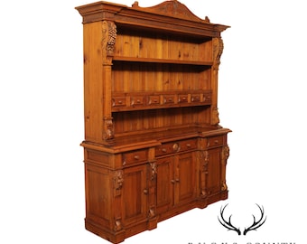 Large Custom Quality Carved Pine Step Back Hutch