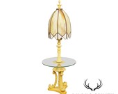 Hollywood Regency Vintage Yellow Slag Glass Floor Lamp Table