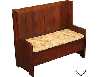 Antique Gustav Stickley Craftsman Oak Hall Bench