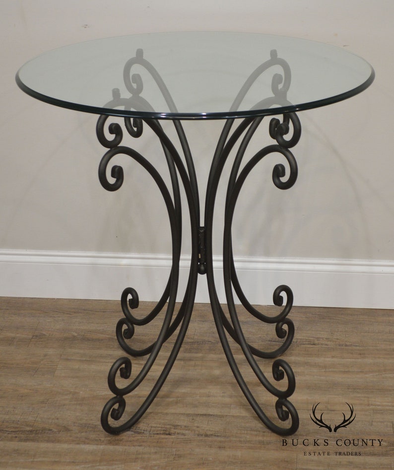 Wrought Iron Base Round Glass Top Bistro Dining Table | Etsy