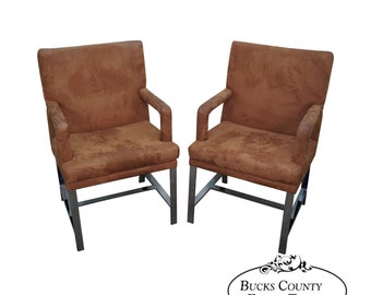 Milo Baughman Mid Century Modern Pair of Chrome Frame Arm Chairs