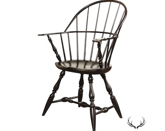 Custom Crafted Vintage Colonial Style Black Painted Windsor Armchair