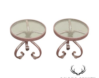 Woodard Round Glass Top Pair Patio, Garden Side Tables