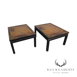 Kozak Studios Black & Gold Chinoiserie Painted Pair Side Tables