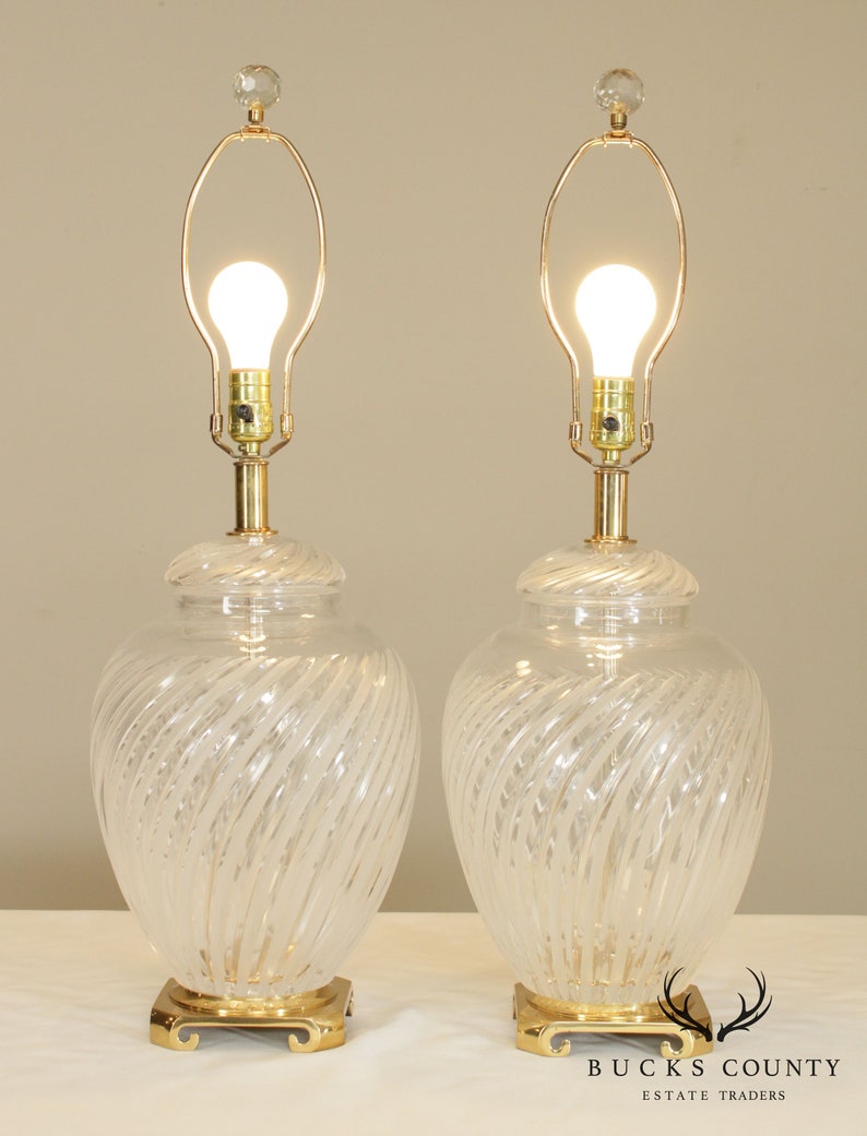 Pair Out Crystal Ginger Jar Table Lamps With Frosted Swirl Etsy