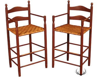 Shaker Style Pair of Rush Seat Counter Stools