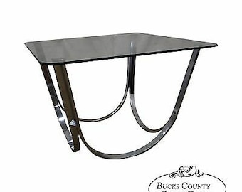 Roger Sprunger Dunbar Style Mid Century Arched Chrome Glass Top Coffee Table