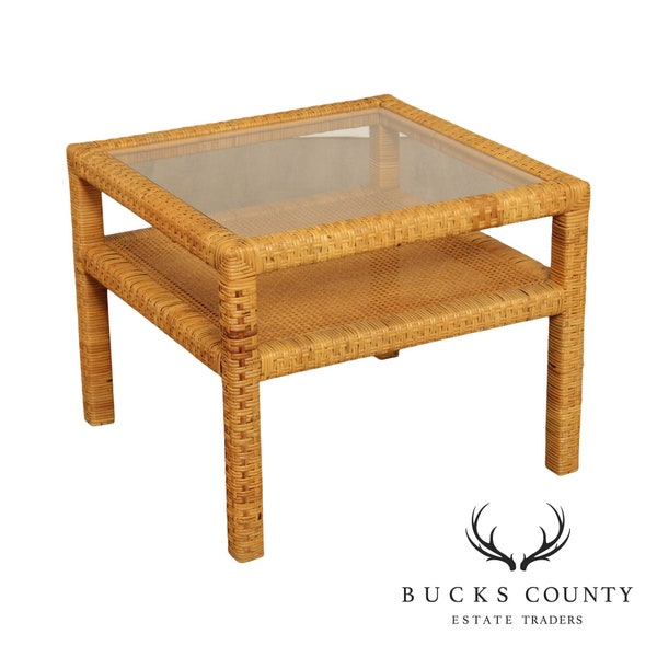 Wicker End Table With Glass Top Etsy