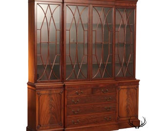 Regency Style Mahogany Breakfront Bookcase Cabinet