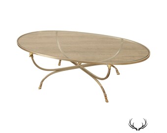 Directoire Neoclassical Style Vintage Brushed Steel, Brass, and Glass Top Coffee Table