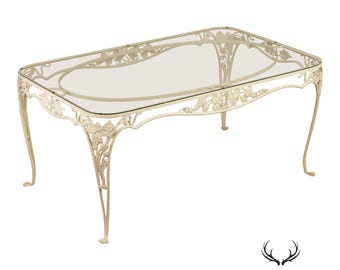 Salterini Glass Top Wrought Iron Outdoor Patio Dining Table