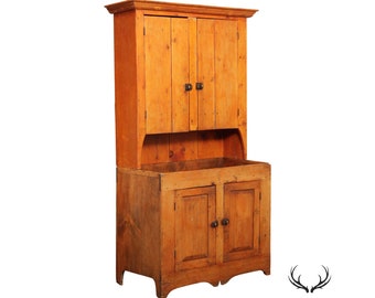 Antique Farmhouse Pine Dry Sink Hutch Cabinet
