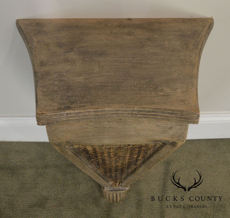 French Style Pair Painted Caned Wall Shelves Etsy