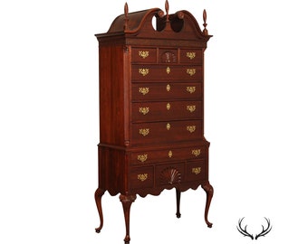 Knob Creek Queen Anne Style Carved Cherry Highboy Chest