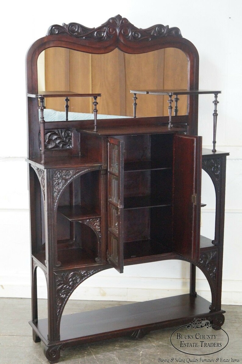 Antique Victorian Mahogany Mirror Back Etagere Curio Cabinet image 10