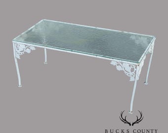 Vintage Glass Top Wrought Iron Garden Cocktail Table