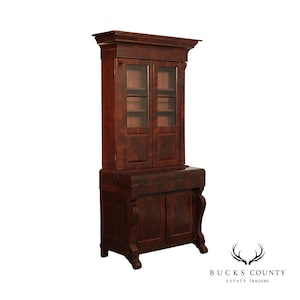 Antique 19th C. American Classical Empire Mahogany Secretary Desk Bookcase