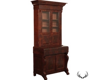 Antique 19th C. American Classical Empire Mahogany Secretary Desk Bookcase