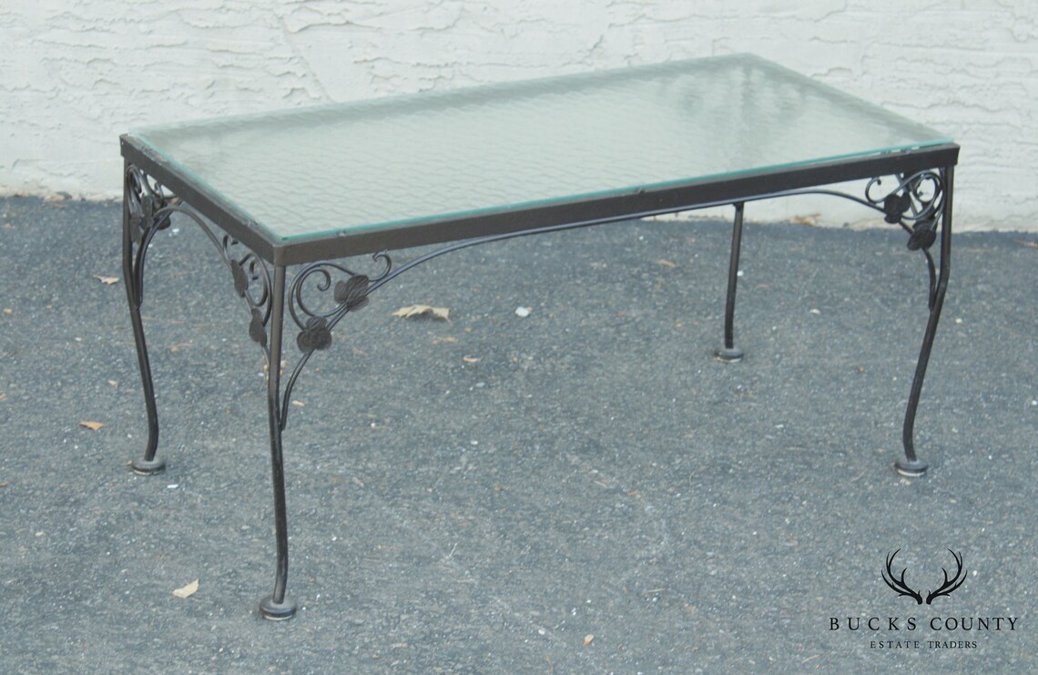 Vintage Wrought Iron Glass Top Patio Garden Coffee Table Etsy