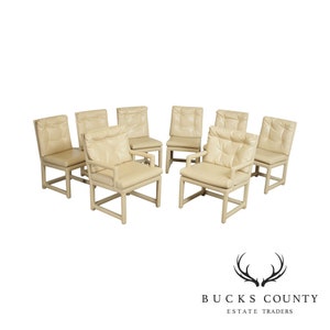 Mid Century Set 8 Tufted Leather Back Parsons Dining Chairs